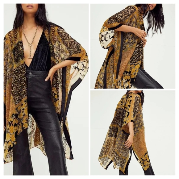 Free People Accessories - 💘 Free People x All Tous Beguiled Patchwork Burnout Velvet Kimono in Black